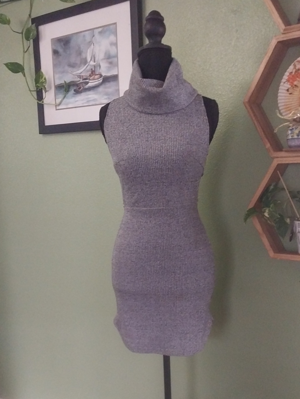 Sleeveless Turtleneck Mini Dress - Gray